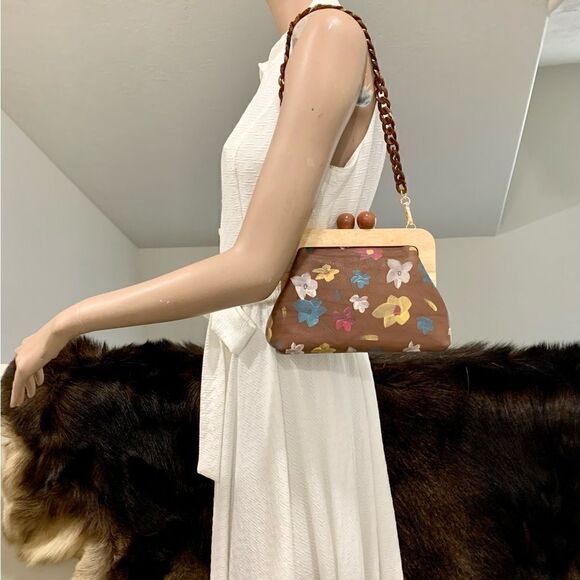 Genuine Leather Hand Painted Floral, Wooden Frame Bag/Crossbody & Small Purse - Picture 2 of 16